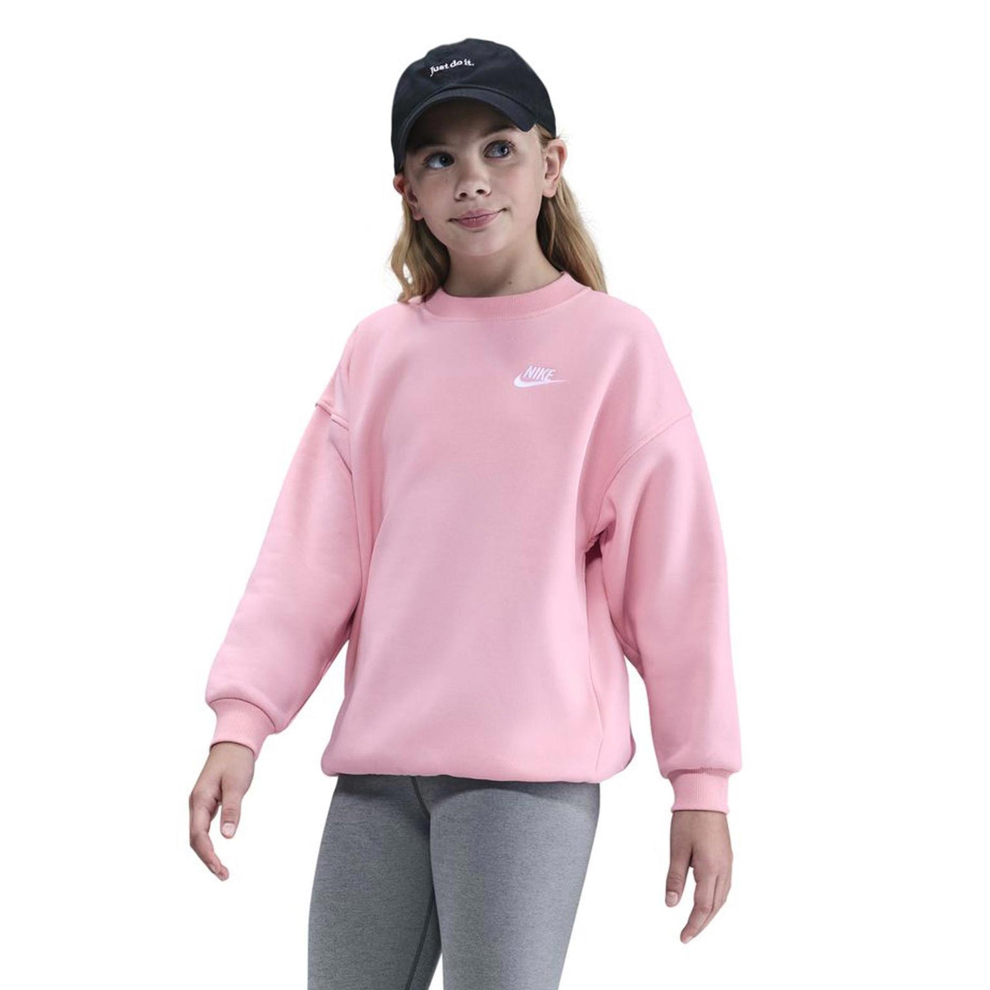Nike Club Fleece Oversized Crew Sudadera Chicas-Rosa