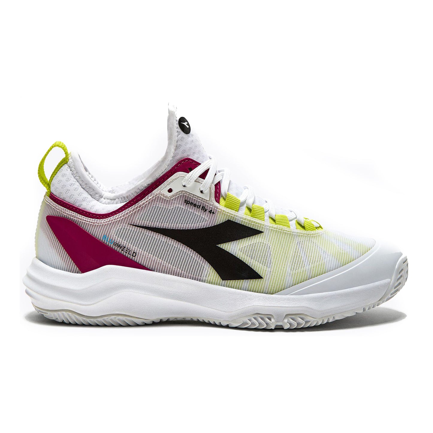Diadora Speed Blushield Fly 4+ Zapatilla Tierra Batida Mujeres-Blanco,Amarillo Neón