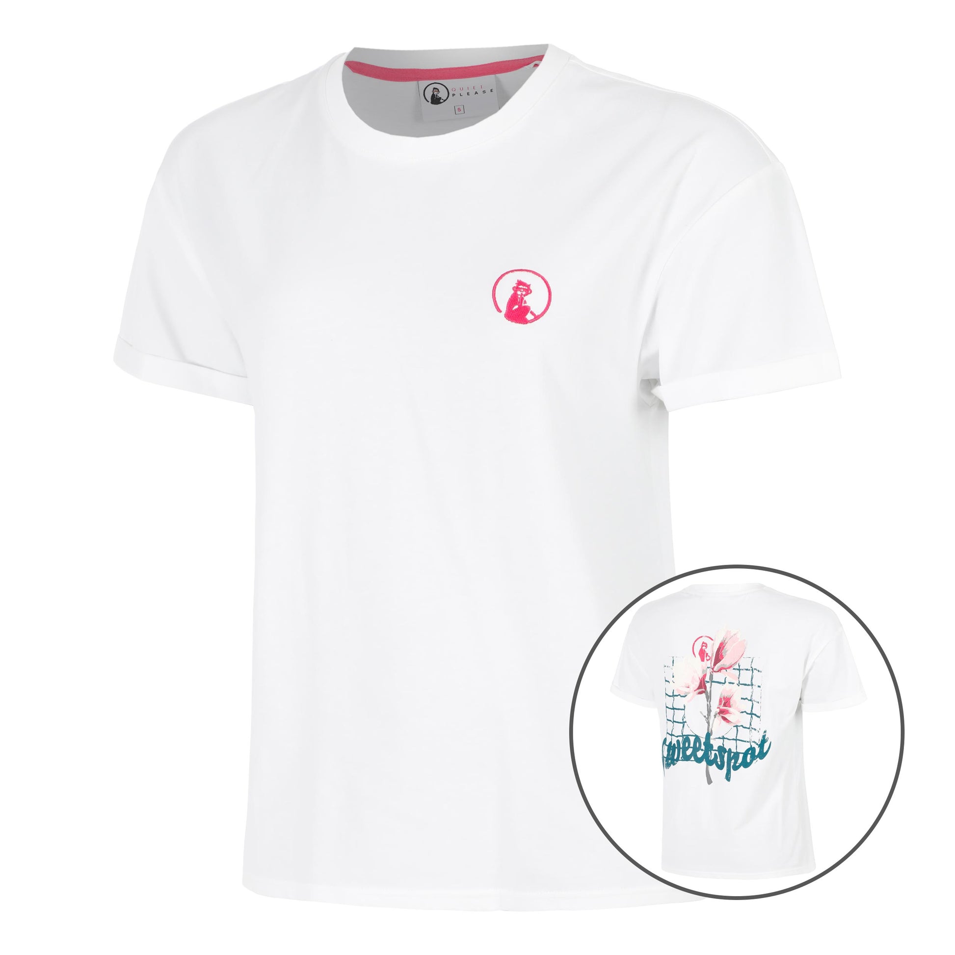Quiet Please Create Flower Camiseta De Manga Corta Mujeres-Blanco,Multicolor