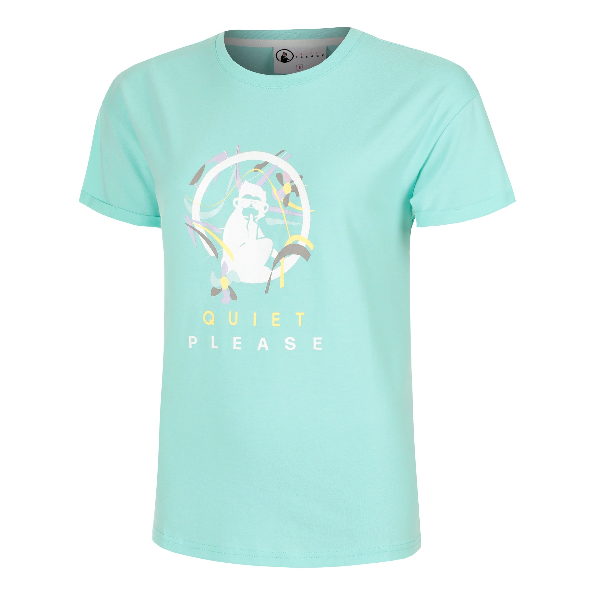 Quiet Please Wild Sketchy Camiseta De Manga Corta Mujeres-Turquesa,Multicolor