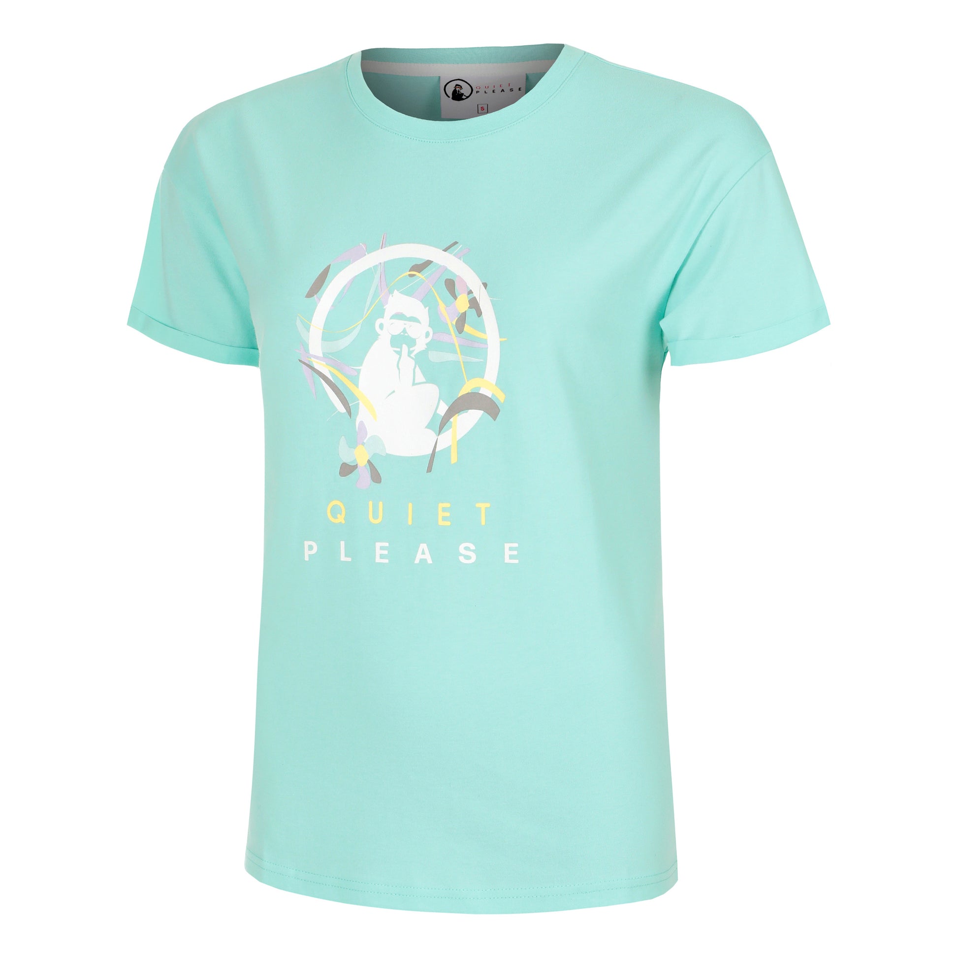 Quiet Please Wild Sketchy Camiseta De Manga Corta Mujeres-Turquesa,Multicolor