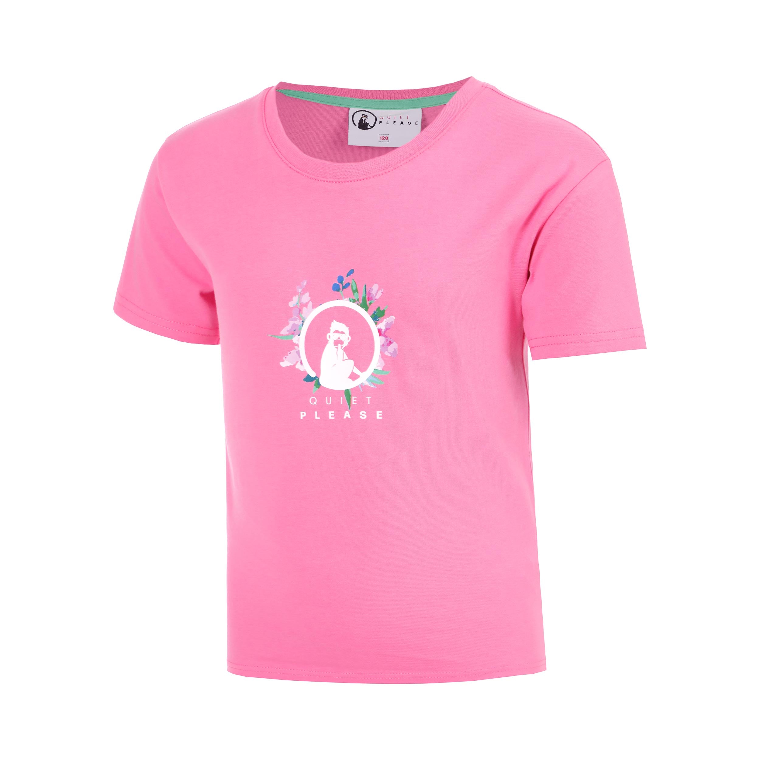 Quiet Please Joy Flower Logo Camiseta de manga corta Chicas-rosa, blanco