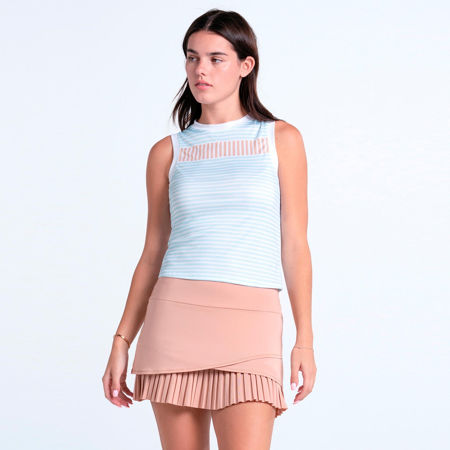 Lucky in Love Weave Stripe Muscle Camiseta de tirantes Mujeres - azul claro, albaricoque