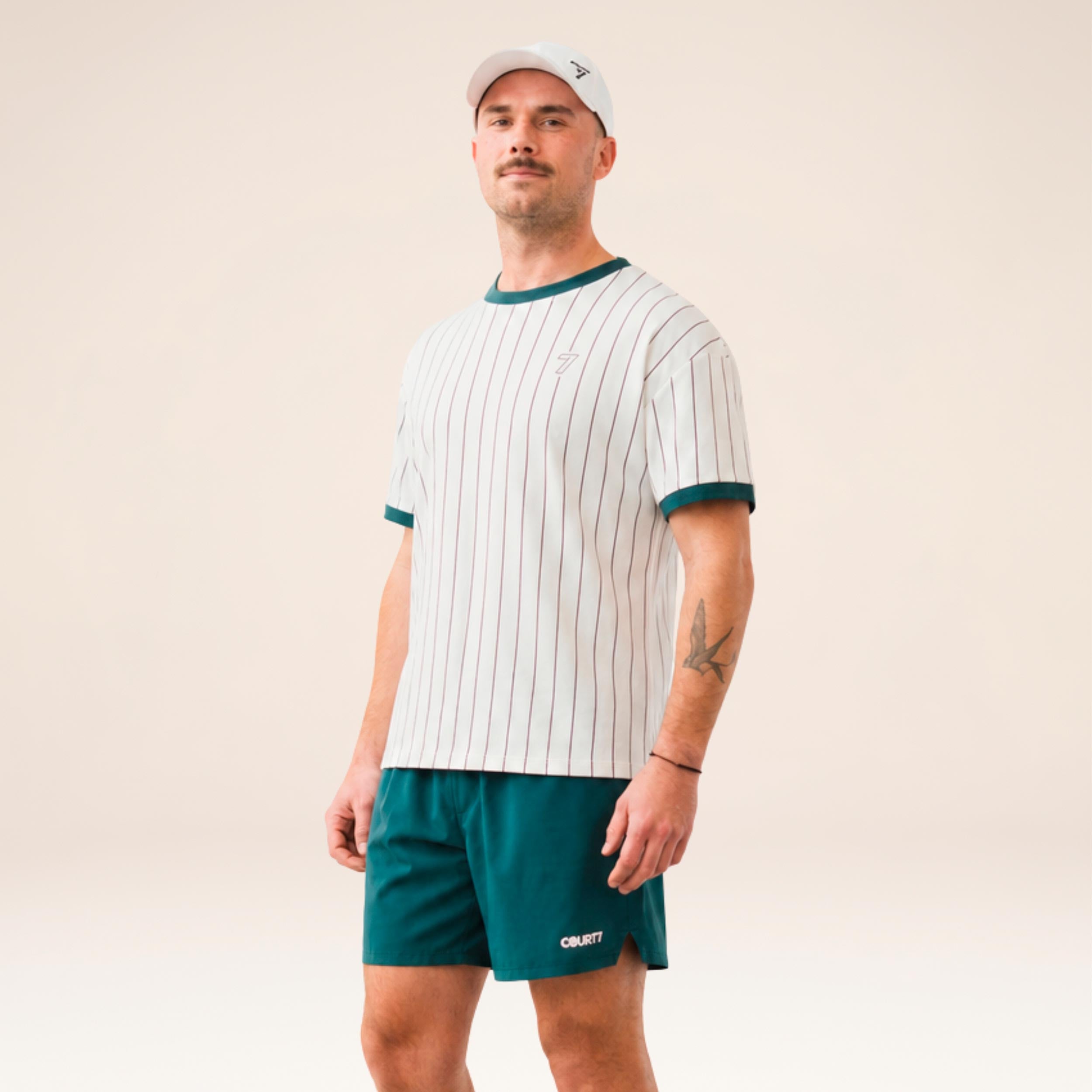 COURT7 AD-IN Stripes 2.0 Camiseta de manga corta Unisex - blanco roto, verde oscuro