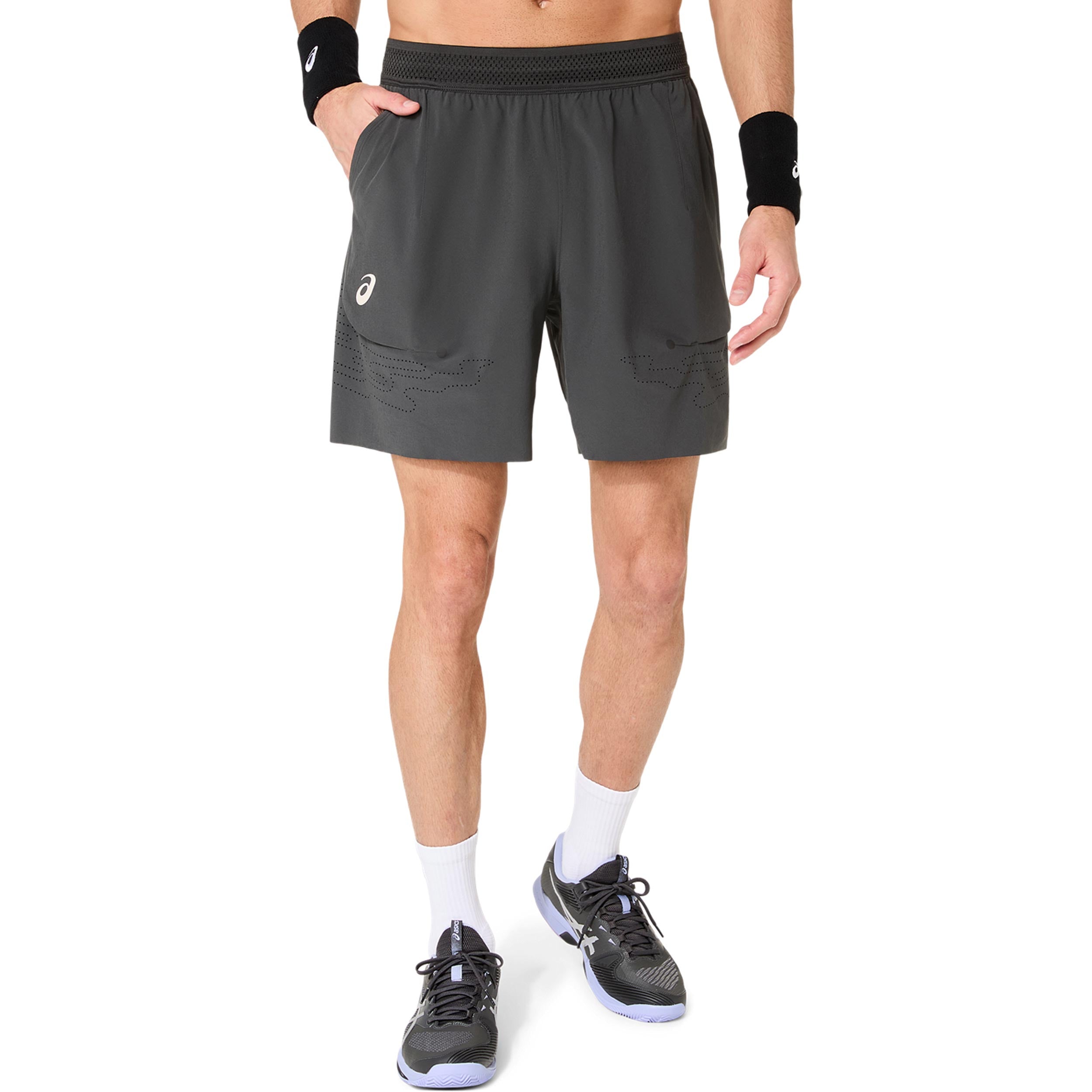 ASICS Match Laser Cut 7in Shorts Hombres - gris oscuro, azul oscuro