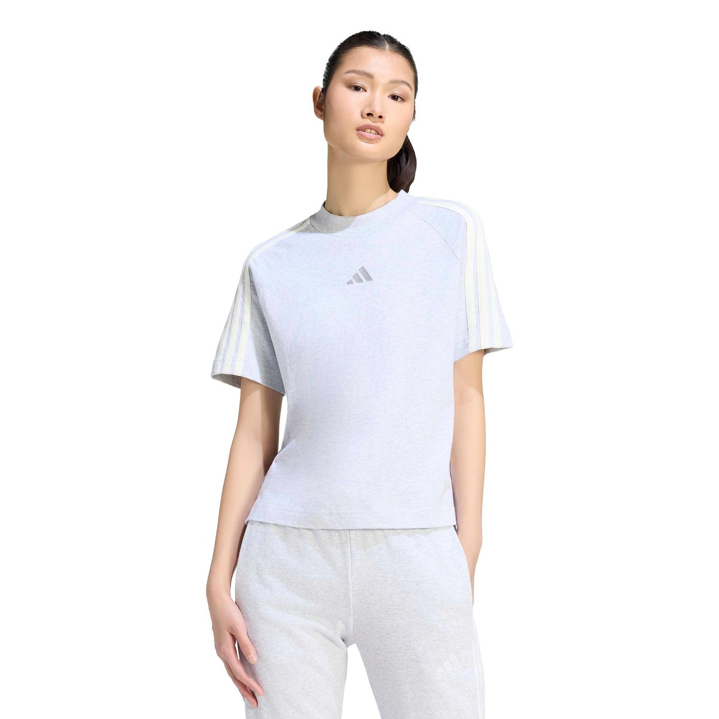 adidas 3Stripes Camiseta de manga corta Mujeres - gris claro, blanco roto