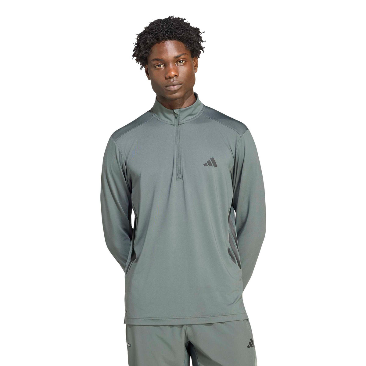 adidas Essentials 1/4 Zip Sudadera Hombres - verde oscuro