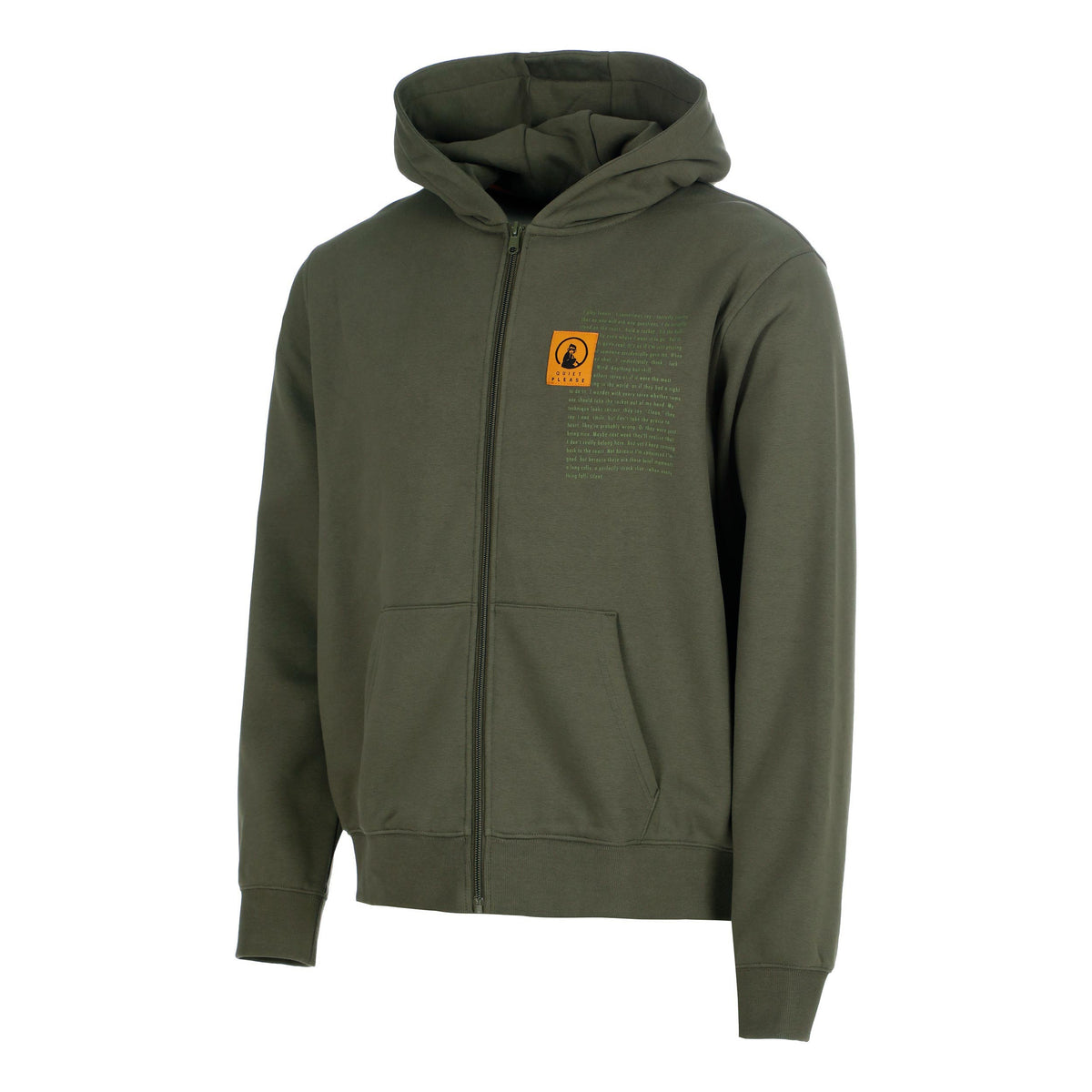 Quiet Please Thoughts Patch Loose Fit Sudadera con cremallera Hombres - verde oscuro