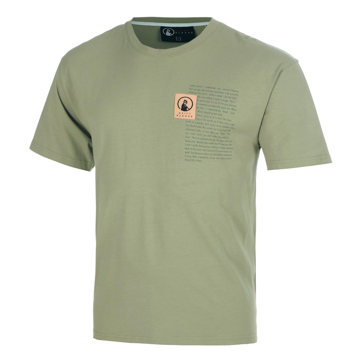 Quiet Please Thoughts Patch Loose Fit Camiseta de manga corta Hombres - caqui