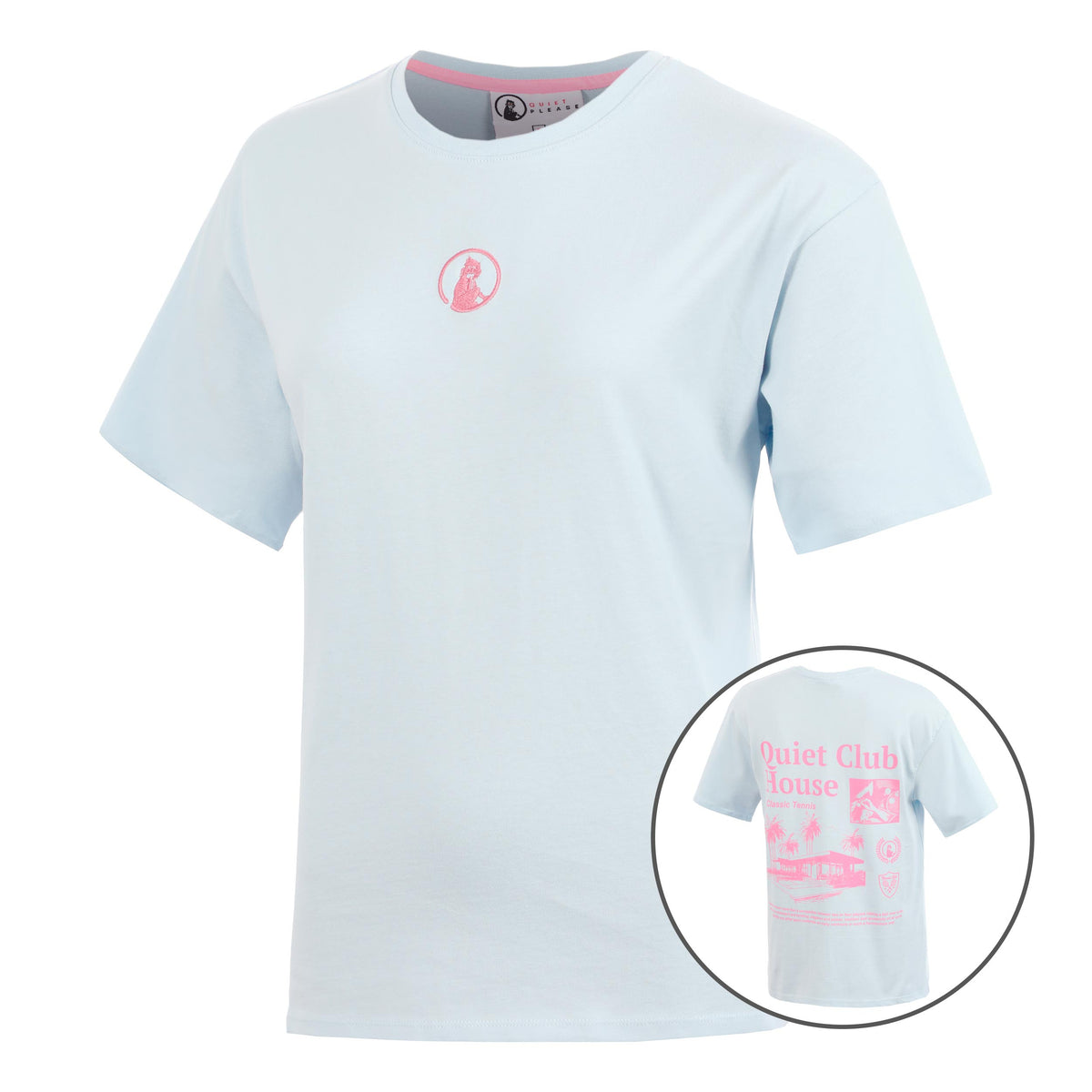 Quiet Please Club House Boyfriend Camiseta de manga corta Mujeres - azul claro