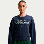 Ropa de tenis Nike Nike Court Fleece Crew Sudadera Mujeres-azul oscuro, crema